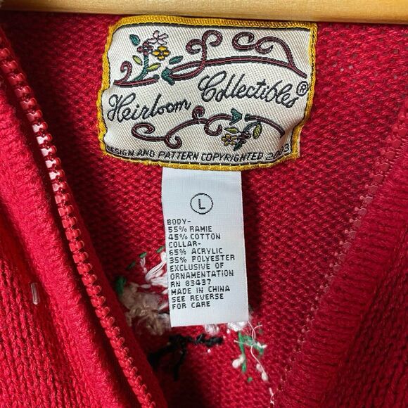 Heirloom Collectibles Polar Bear Snowflake Christmas Sweater L Red Faux Fur Zip - Picture 3 of 9